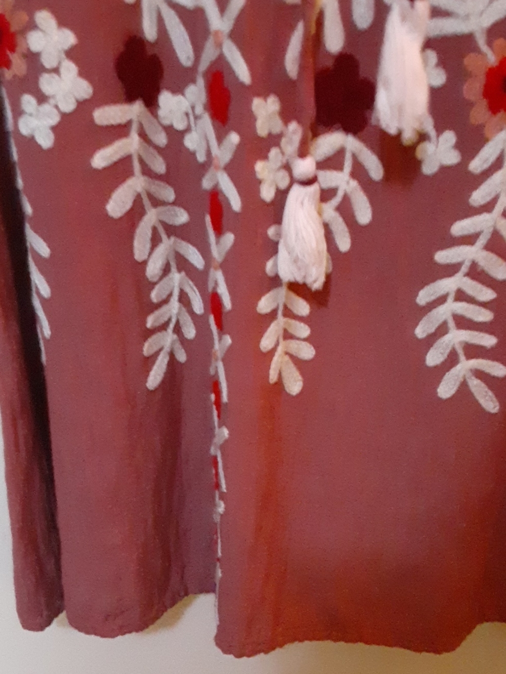 Embroidered Peasant Tunic Top - Dusty Rose with White & Red Floral Embroidery - Picture 4 of 13